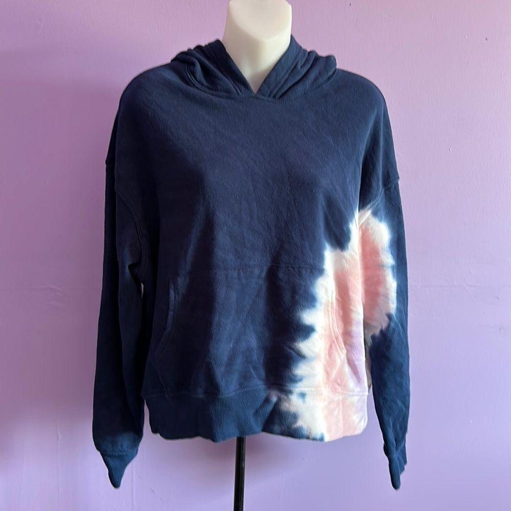 Wildfox Women's Tie-Dye Pullover Hoodie Dark Blue Size Medium Comfy Loungewear